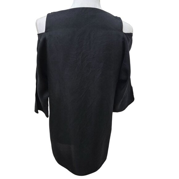 Tibi Silk Mini Dress Tunic Womens size 4 Black Pink Cold Shoulder Mod Shift - Picture 2 of 9